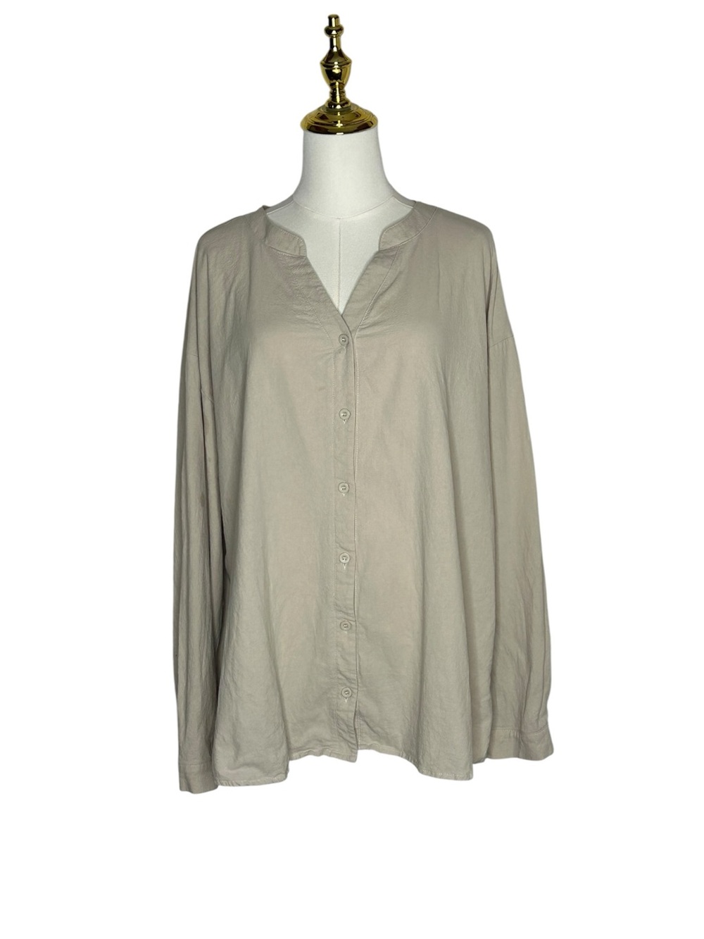 LOM Women's Linen Blend Beige Button-Front Relaxed Shirt Lagenlook Sz 2X Earthy